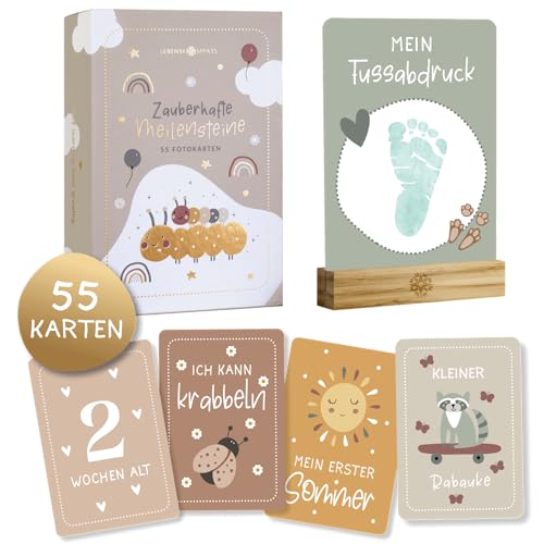 LEBENSKOMPASS Meilensteinkarten Baby - 55 Zauberhafte Monatskarten als Geschenk zur Babyparty mit schöner...
