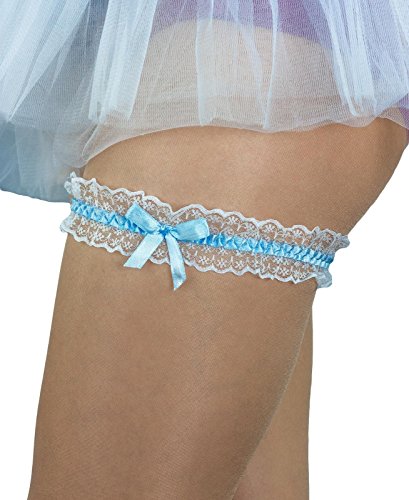 Oblique-Unique® Blau - Weisses Strumpfband für Hochzeit mit Schleife