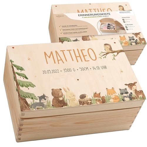 KIDSMOOD Personalisierte Holzkiste mit Deckel, Kinder-Memory-Box, Erinnerungskiste als Geschenkidee zur Geburt...